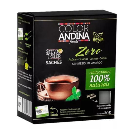 Adoçante Natural Em Pó Stevia 50 Sachês - Color Andina
